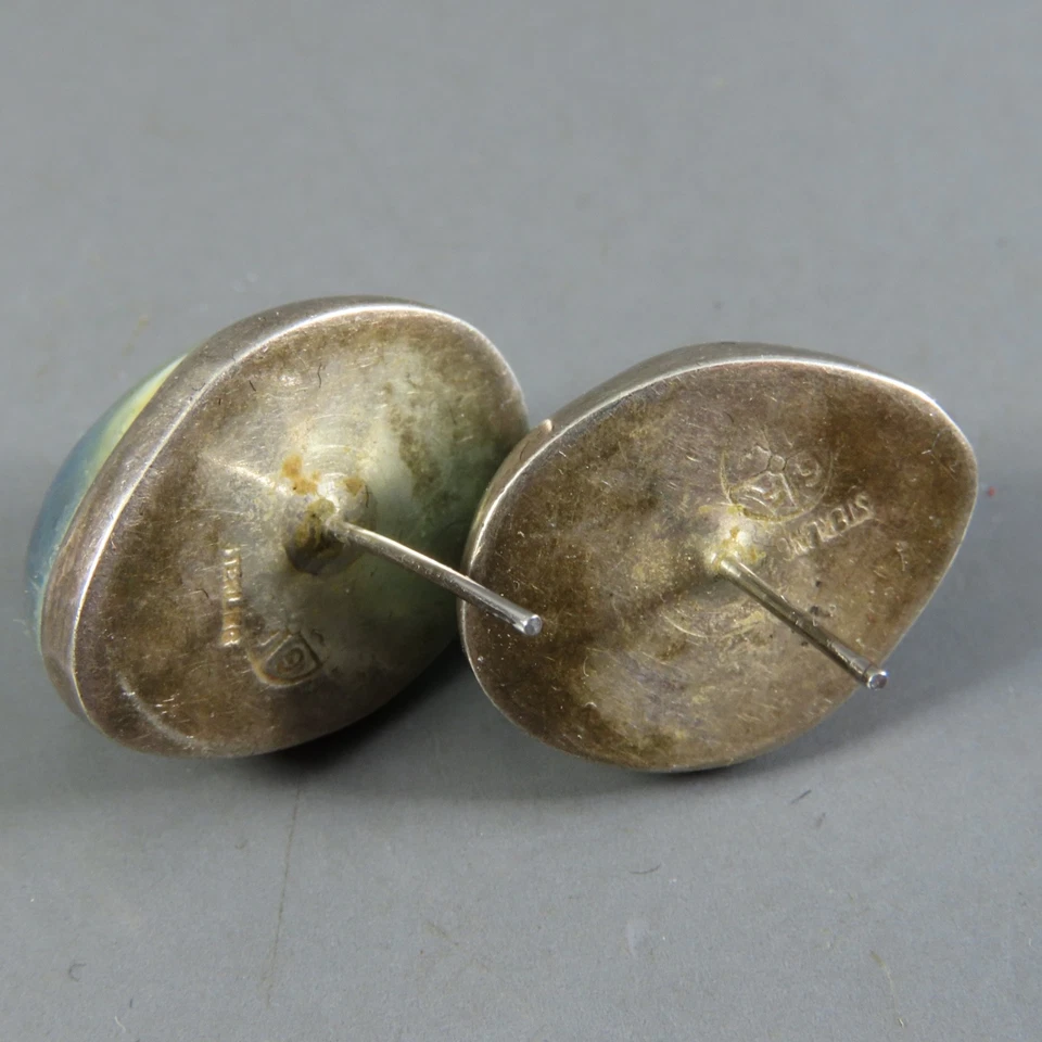 GFMW Great Falls Metal Works PENDIENTES PLATA ESTERLINA Perla Mabe Azul Cúpula Foto 4 de 4