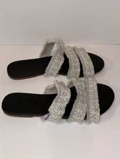 ROTHY'S Triple Band Sea Shell Fringe Slip On Slide Sandals White Women's 8