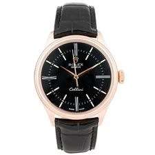 Rolex Cellini Rose Gold Black Dial 39mm 50505-0002 Full Set
