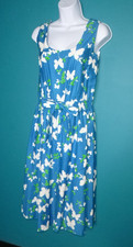 Vtg 70s Malia Honolulu Hawaiian Dress Blue W/ Butterflies Sz S/M