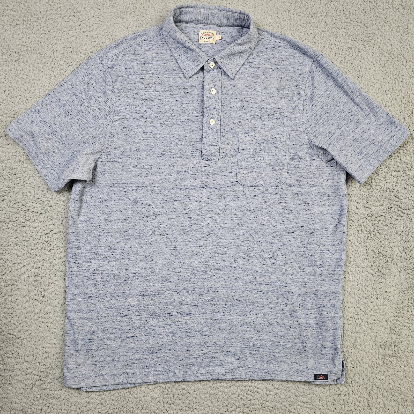 Faherty Polo Shirt Mens Large Blue Heathered Movement Short Sleeve Collared