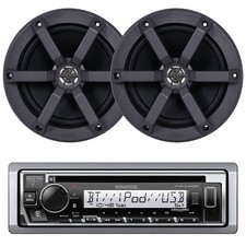 Kenwood KMR-D382BT Marine Bluetooth CD Receiver, 2x 6.5" 100W 2-Way Boat Speaker
