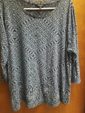 Lucky Brand Womens Top Tee Size 1X Knit Long Sleeve Blue Floral