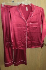 ZENANA WOMEN'S WINE RED SATIN 2 pc pajama lounge pajama set S NWOT