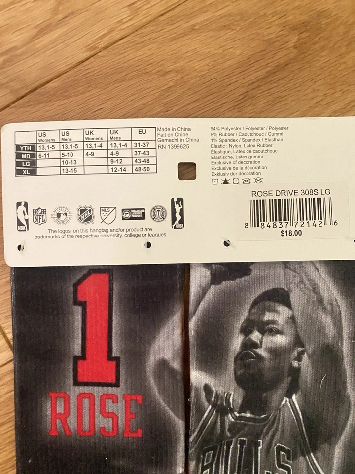 Chicago Bulls NBA FBF Originales Rosa #1 Gráfico Calcetines Grande Talla 10-13 Org $18 Foto 3 de 3