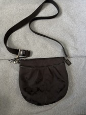 COACH Black Pleated Signature Jacquard Crossbody Bag Swingpack Silver Hardware