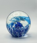 Art Glass Dolphin Paperweight 3 Dolphins Ocean Wave Clear Glass Sphere