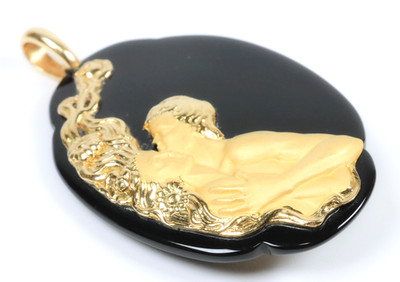 Carrera y Carrera Onyx 18k Gelbgold Adam Eve Engel Wende Anhänger Charm