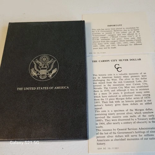 1884 Carson City Morgan Silver Dollar Uncirculated with GSA Holder