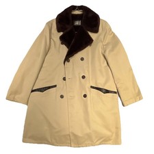 Vintage Western Trench Borg Beige with Brown Faux Fur Collar Outerwear Sz L.