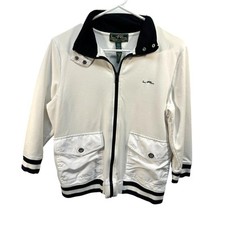 Lauren Ralph Lauren Active White Black Striped Zip Track Jacket Mock Neck Large