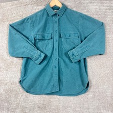 Vintage LL Bean Chamois Cloth Shirt Womens 14 Teal Blue Cotton Made in USA Q-932