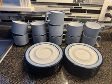 Arita Genesis Blue Coffee Cup Saucer Set 11 Cups 12 Saucers, Total 23 Pieces