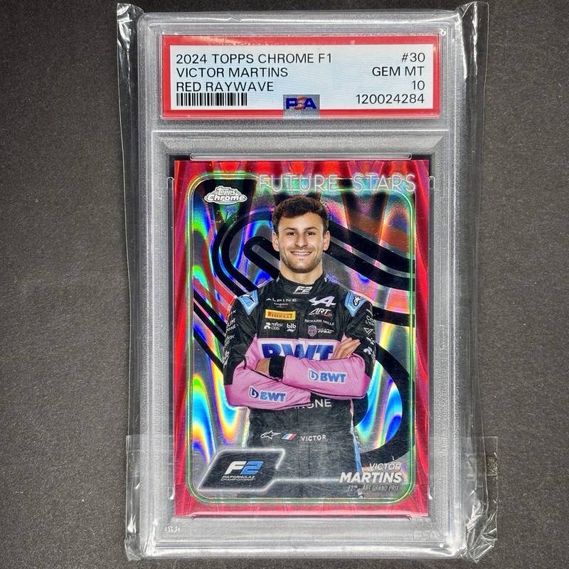 2024 TOPPS CHROME FORMULA 1 RED RAYWAVE REFRACTOR VICTOR MARTINS 2/5 PSA 10