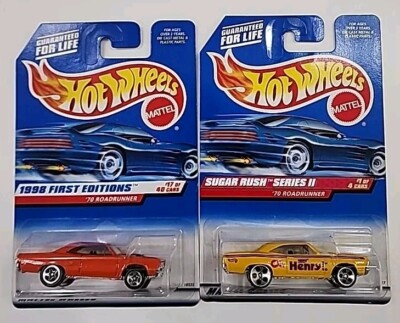 Hot Wheels Lot Of 2 '70 Roadrunners, 1998 First Editions,1999 Sugar Rush Series 
