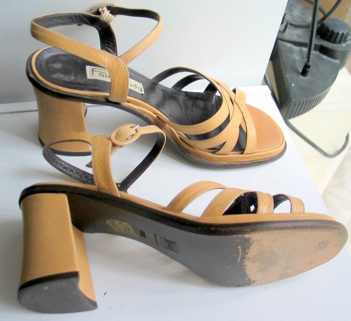VTG Italian refurbished originally all leather block heel sandals, sz.8/9 - Picture 19 of 28