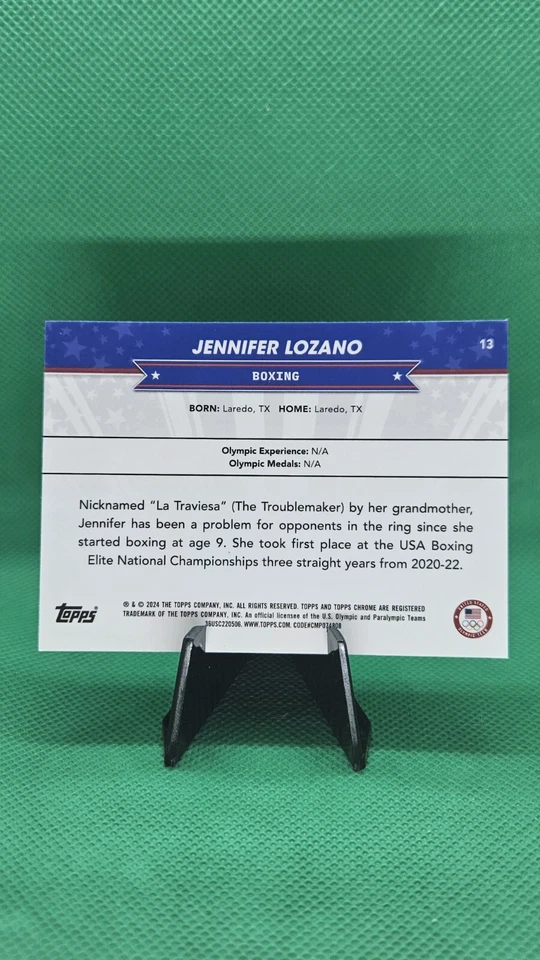 Jennifer Lozano 2024 Topps Chrome US Olympic Boxing Gold Refractor /50 - Image 2 of 2