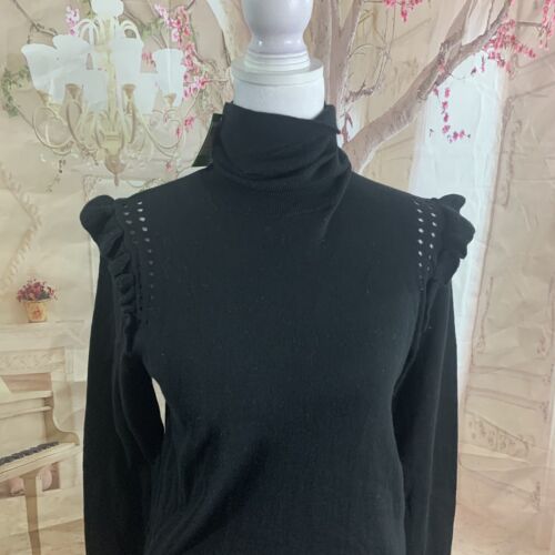 NEW Kate Spade New York Ruffle Turtleneck in Black Size XXS - Picture 3 of 11