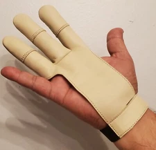 Archery Shooting 3 fingers gloves Beige Color No F5F5DC 100% Genuine Leather