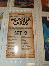1982 TSR Dungeons and Dragons, AD & D, Monster Cards. SET 2, manual, guide,