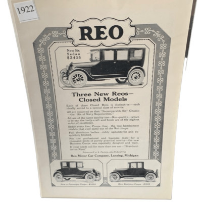 Vintage 1922 REO Three New REOs Closed Models Ad Advertisement
