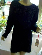 Ruby Rd Embellished Tunic Sweater Size M NWT Black Sparkle Fuzzy Ribbon Heart 