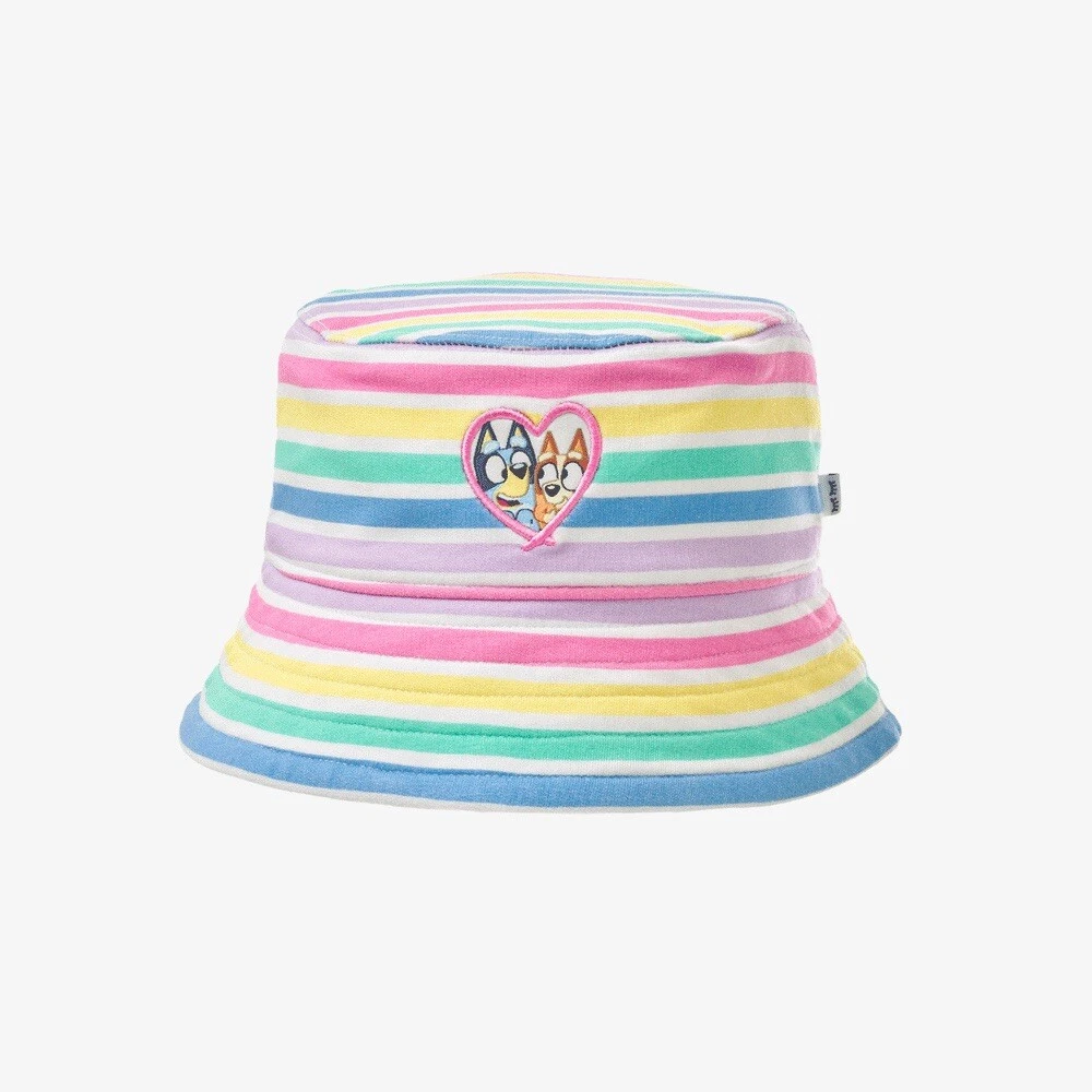 Little Sleepies Bluey & Bingo Rainbow Stripes Bucket Hat Size 6-12 months NWT