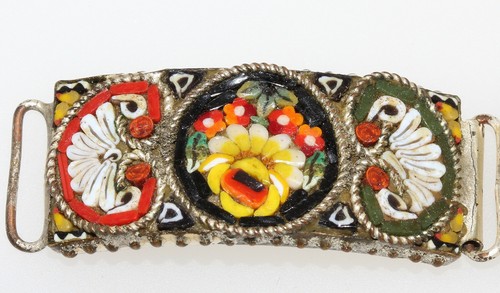 Pulsera Antigua Italia con Incrustación de Micro Mosaico Vidrio Floral 5 Barras Vinculada - Imagen 9 de 12
