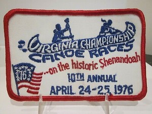 VTG VIRGINIA CANOE RACES PATCH 1976 CHAMPIONSHIP SHENANDOAH RIVER ~5" X 3" HTF