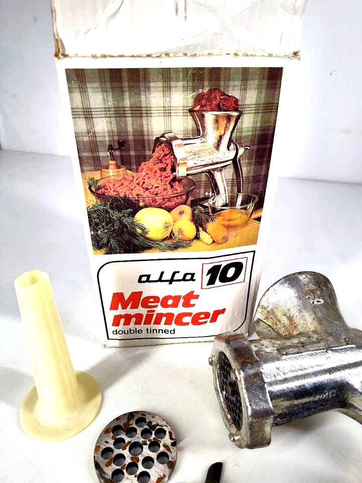 Picadora de carne vintage Alfa 10 doble estañado con caja original Foto 4 de 4