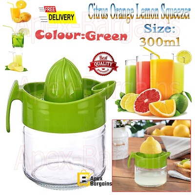 Glass Fruit Juicer Lemon Lime Orange Hand Press Manual Citrus Squeezer Jug  Green