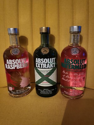 Absolut Vodka Set, voll & versiegelt, 3x 0,7L, Extrakt,Watermelon,Raspberry,