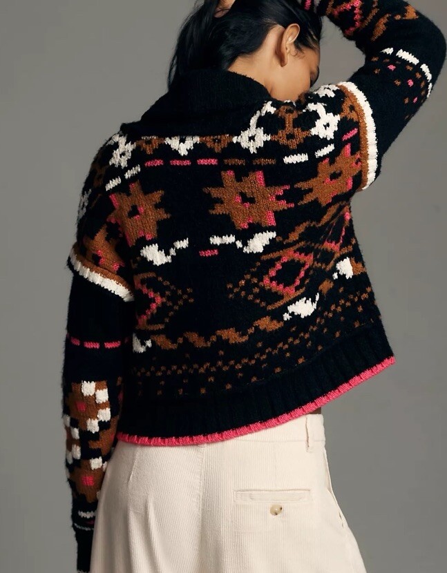 NWT Anthropologie Thick Knit Sweater Cardigan Aztec Boho Vintage Womens M