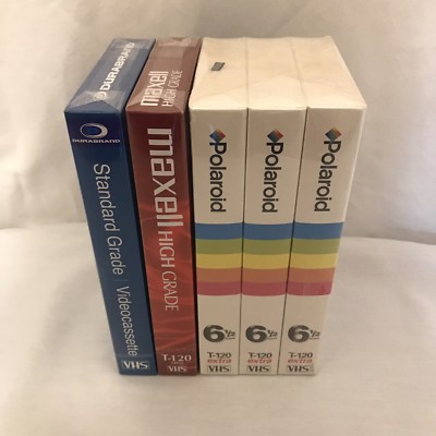 Lot Of 5 Blank Videocassettes VHS Maxell Durabrand Polaroid 