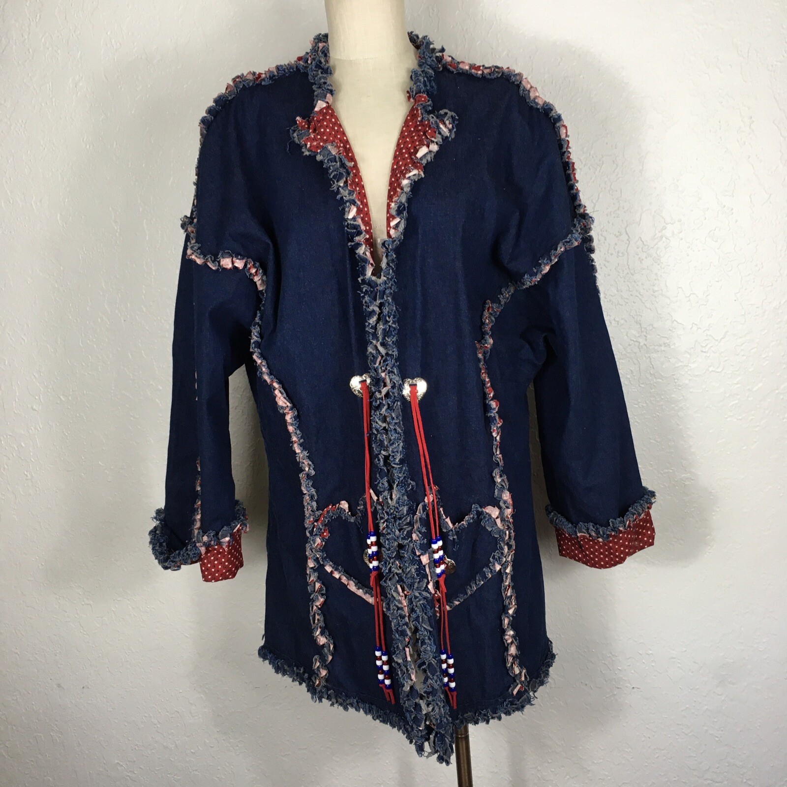 Giacca denim donna patchwork cowgirl cuore western concho perline pony vintage