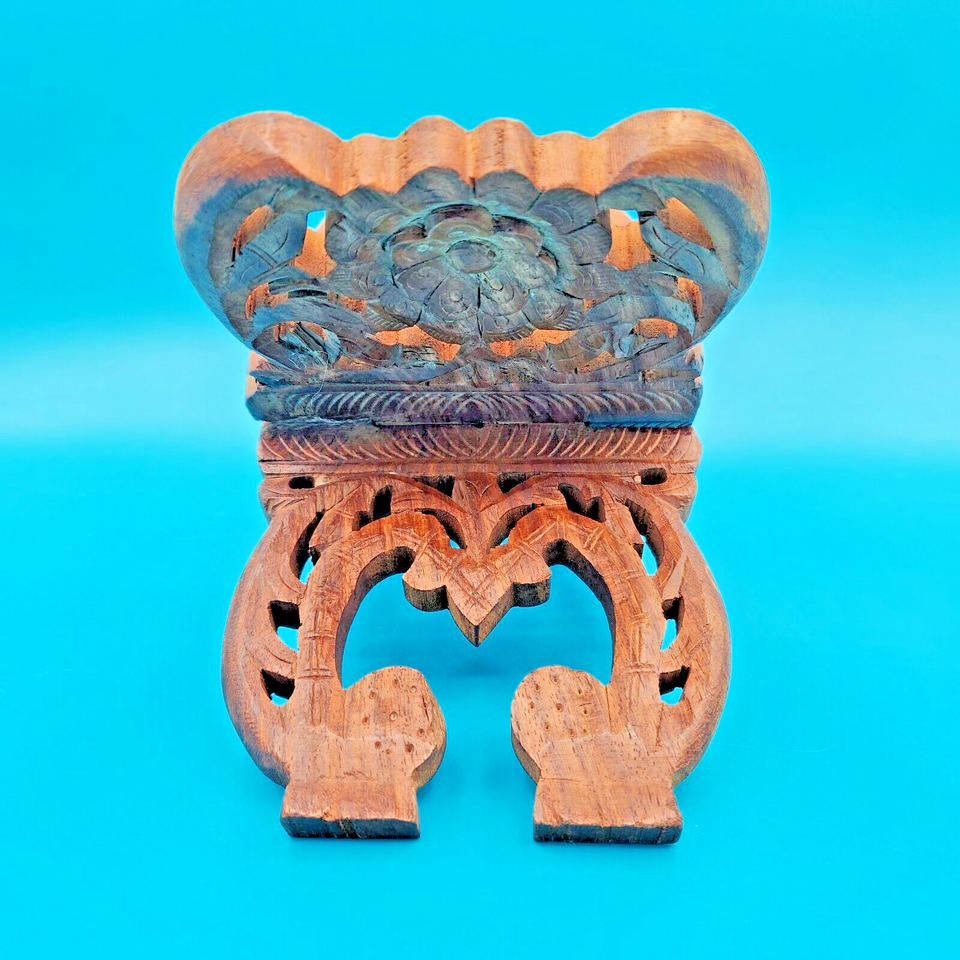 Hand Carved Wooden Folding Book Holder Bible Display Stand Made in
