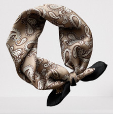 100 Silk 20" small Scarf Women neckerchief Wrap Paisley brown coffee
