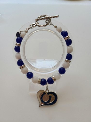 Pulsera de fútbol americano Indianápolis Colts azul y blanco jade estrás cierre de plata - Imagen 6 de 10