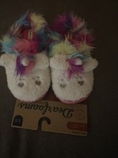 Dearfoams Kid's Girls Peyton Novelty Unicorn Fuzzy Slipper Ships Free Size 4-5
