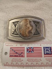 VTG Silvertone Belt Banded Agate Stone Cowboy Cowgirl Western Belt Buckle