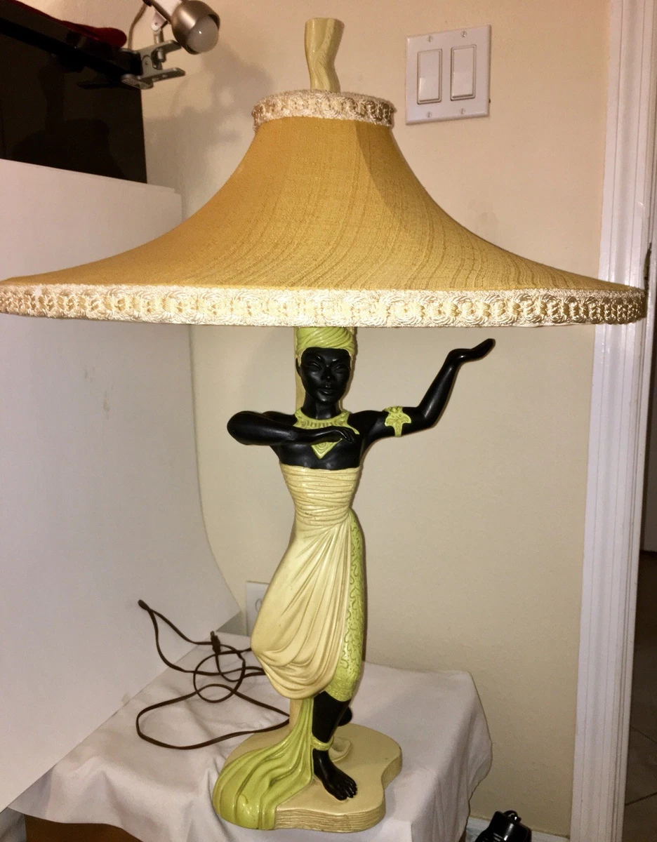Vintage Lamp 1950s Reglor of California. Art Deco African Woman w Original Shade