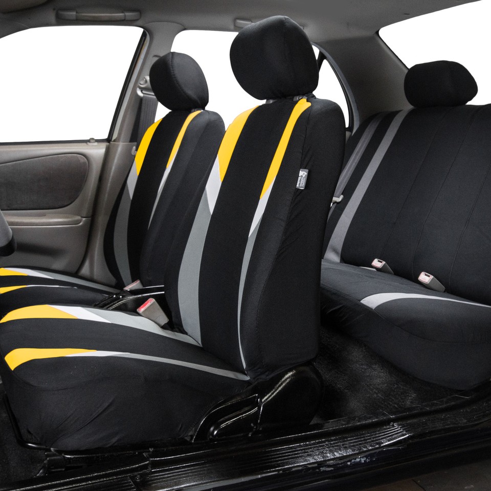 Racing Car Seat Covers for Auto with Leather Steering Wheel Yellow
