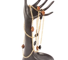 60 Inch Necklace Yellow Orange and Black Accents on Gold Tone Chain Vintage VGC
