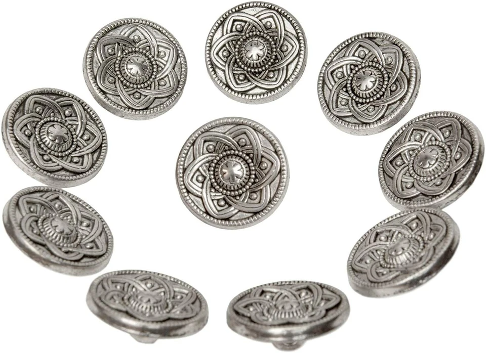 10 Knöpfe aus Metall mit Blumen Ø ca. 15mm, Lochgröße: 2,2 mm, Farbe: antik - Bild 2 von 4