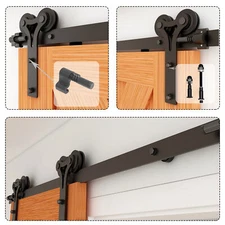 4FT-20FT Steel Sliding Barn Door Hardware Kit for 1/2 Door&Floor rail，Heavy Duty