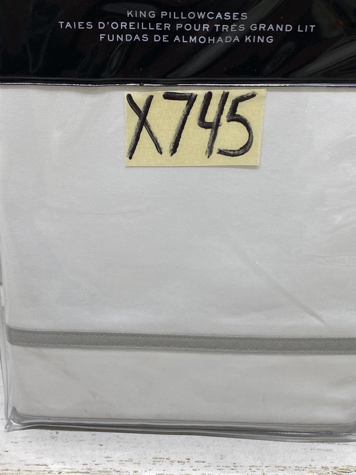 Ralph Lauren Spencer Border Sateen 2 King Pillowcases White / Grey New