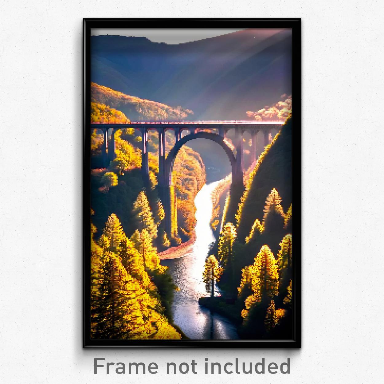 8-Bit Psychedelic Viaduct Pixel Art Poster - Trippy Retro Game Print