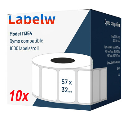 10x Label kompat. zu Dymo 11354 57 x 32 mm 1000 Label Etiketten pro Rolle
