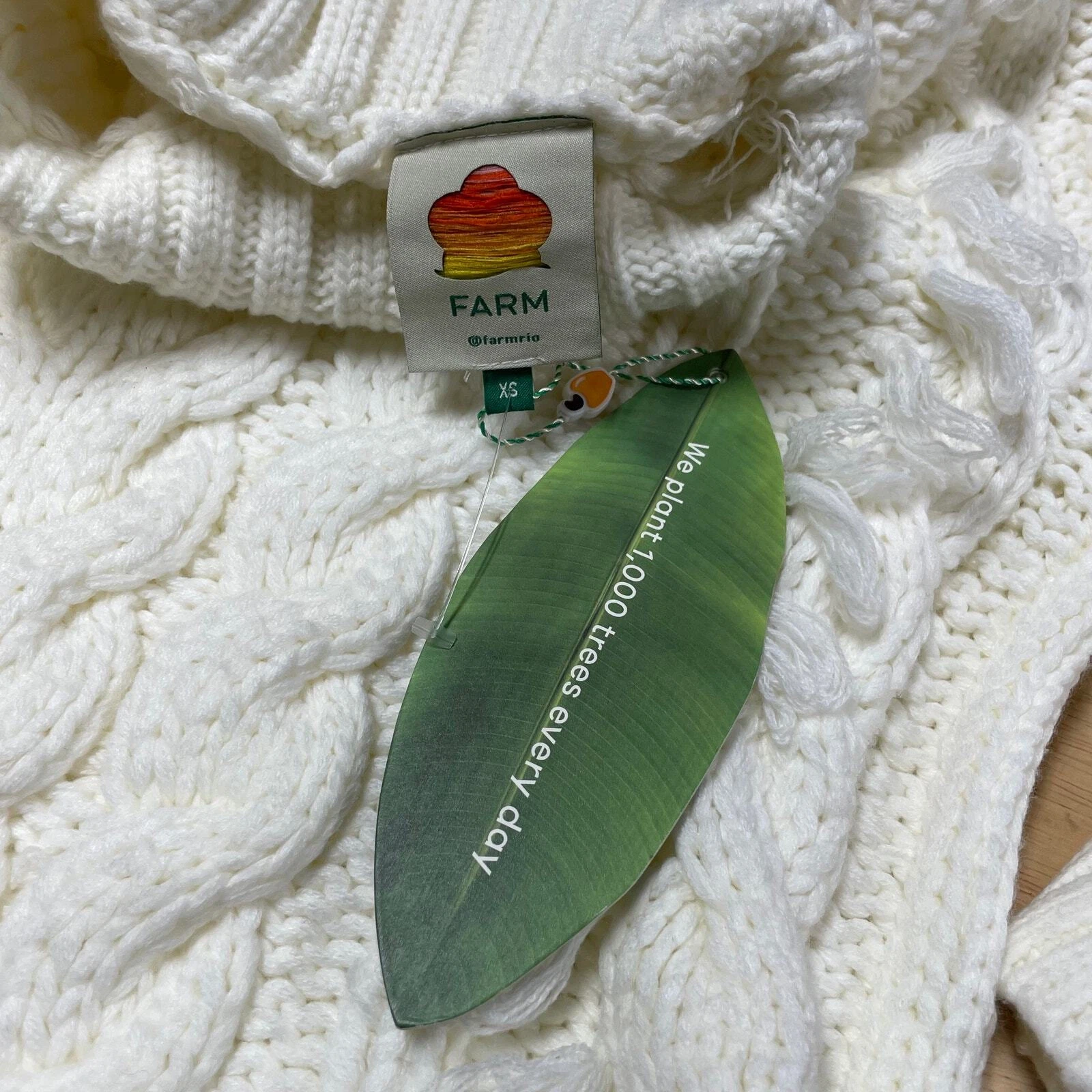 OFF WHITE Abito maglione midi bianco Farm Rio nuovo con etichette bianco sporco taglia XS maglia grossa cavo frange