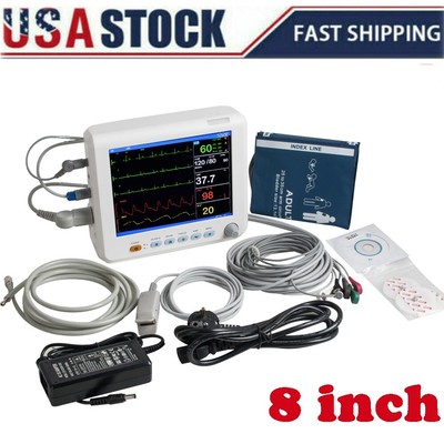 8 Inch ICU Vital Sign Patient Monitor 6 parameter ECG NIBP RESP TEMP SPO2 PR